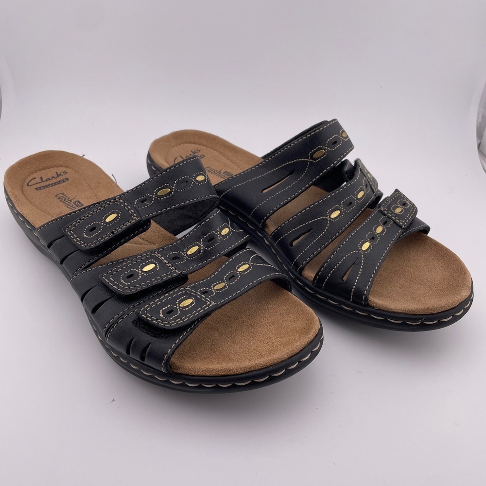 Clarks Collection‎ Brinkley Luma Black Triple Strap Slide Sandals Womens 9 M